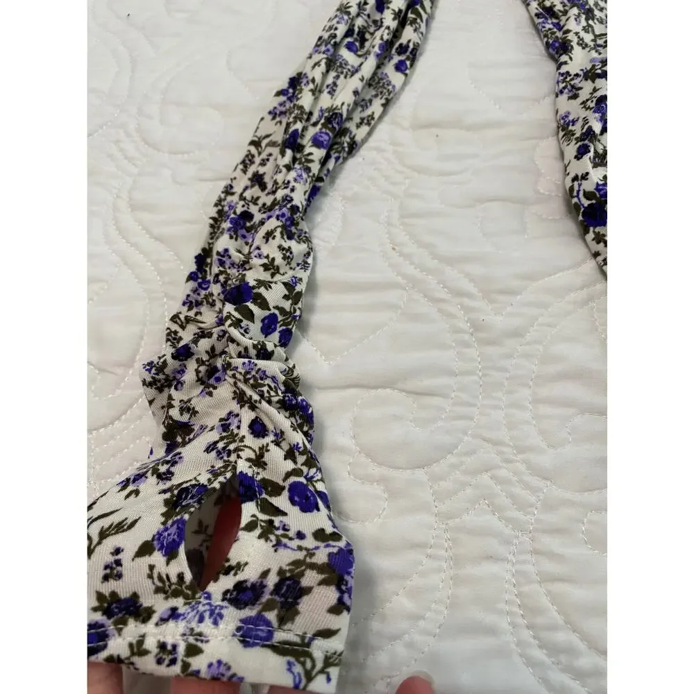 NWOT Intimately Free People XS Purple Floral V Neck Cutout Bodysuit Cottagecore